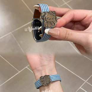 可爱KT磁吸扣牛仔表带适用小米手环10腕带9pro 8pro红米华为fit43