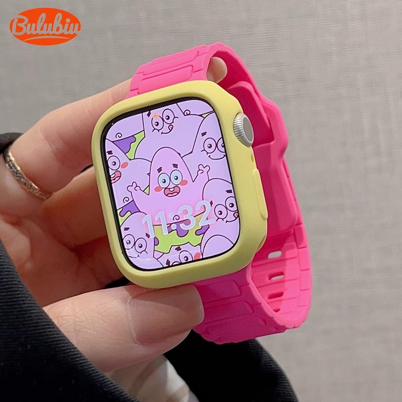 芭比粉反扣液态硅胶竹节款适用苹果手表10代表带iwatch98se保护壳