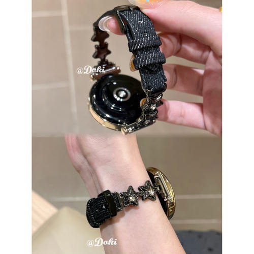 气球星星金属拼牛仔表带适用华为gt5可爱条纹GT4手表watch3荣耀gt