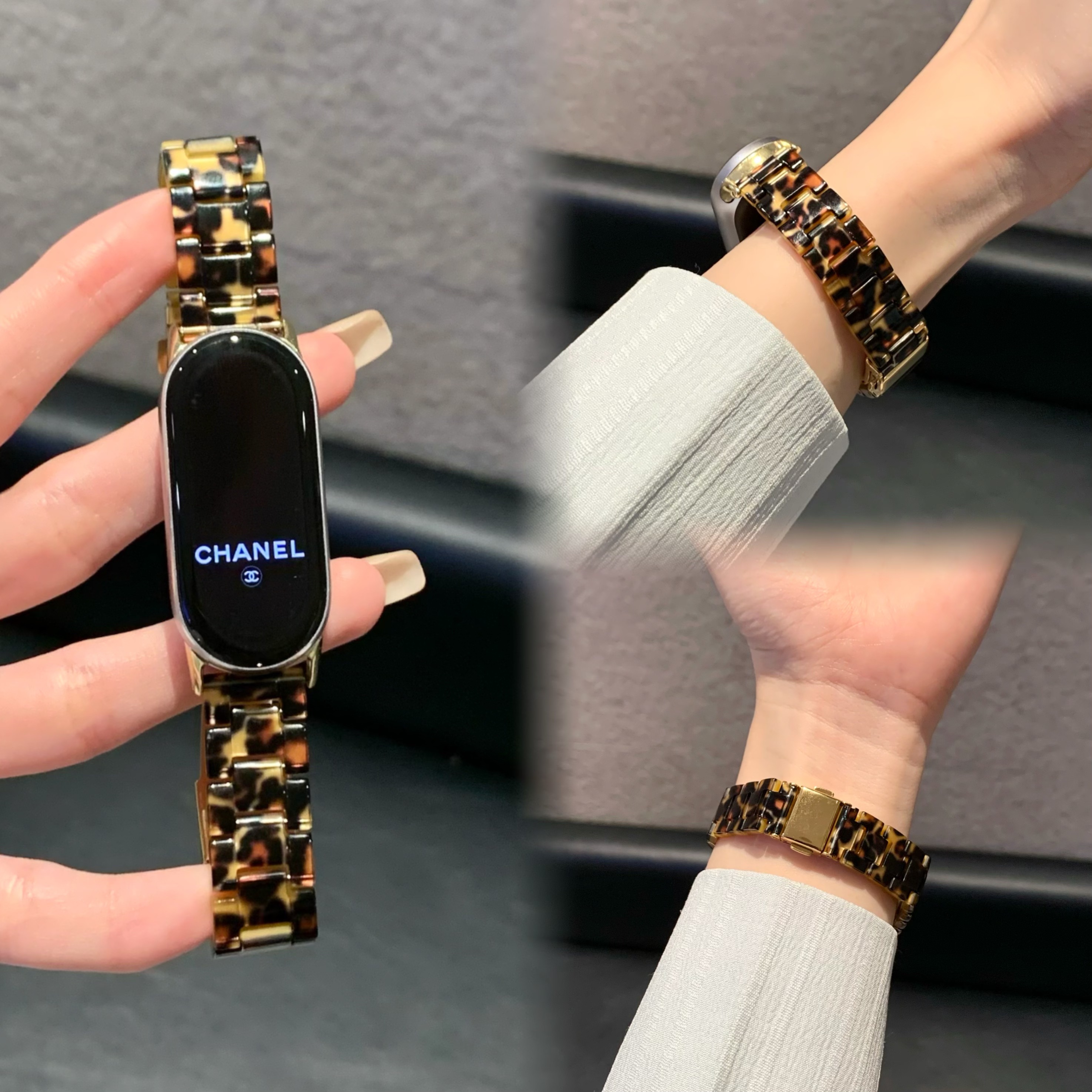 豹纹树脂适用小米手环10手表带67小米9手表带98pro红米5华为fit43