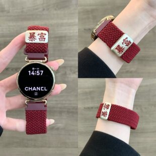 适用华为GT6543pro暴富编织玫金磁吸扣表带watch45新年红舒适fit4