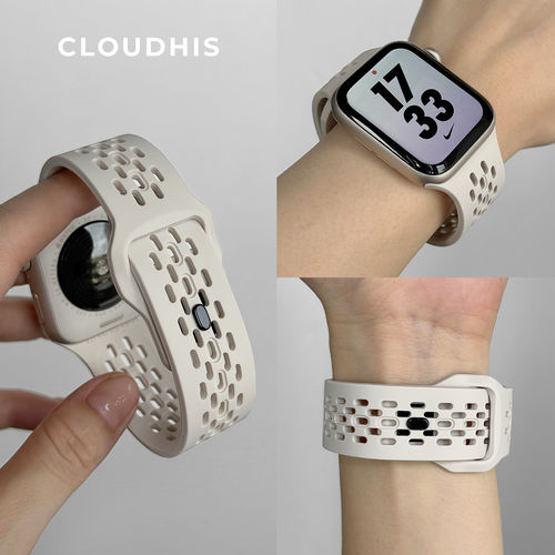 适用苹果s11手表iwatch8表带网孔硅胶运动小米9pro10华为fit5红米