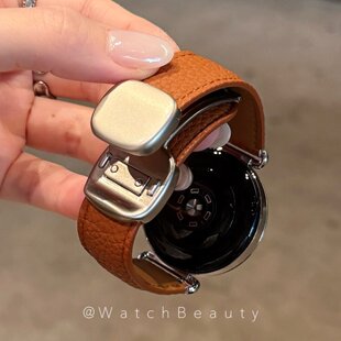 适用华为荔枝纹圆滑磁吸扣皮质表带GT6proGT4/5watch4watch5/fit4