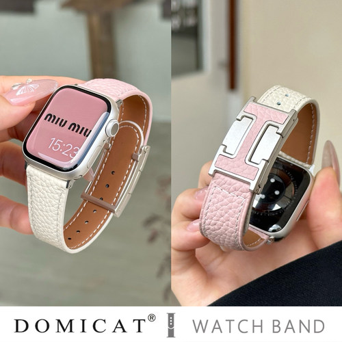 适用小米89pro表带s11苹果手表红米65H扣牛皮华为fit43新款荔枝纹