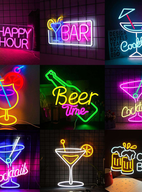 节日酒吧精酿啤酒霓虹灯吧台装饰灯干杯酒杯鸡尾酒灯造型灯发光字