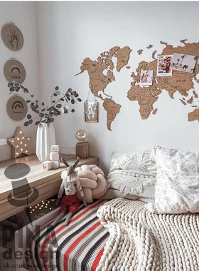 可以标记旅游 立体木质木制地图 足迹软木 照片墙墙面装饰