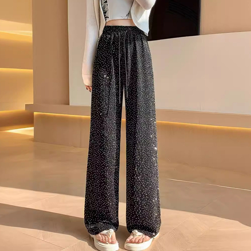 闪闪星空亮钻阔腿裤女2025高腰遛弯垂感长裤薄款肌理感抽绳直筒裤,女装/女士精品,休闲裤,淘宝优惠券,粉丝福利购,淘宝优惠卷