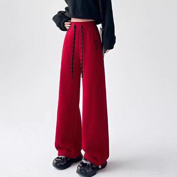 重工刺绣弯刀裤女冬季新年暖心鸿运裤新款高腰显瘦加绒加厚阔腿裤,女装/女士精品,休闲裤,淘宝优惠券,粉丝福利购,淘宝优惠卷