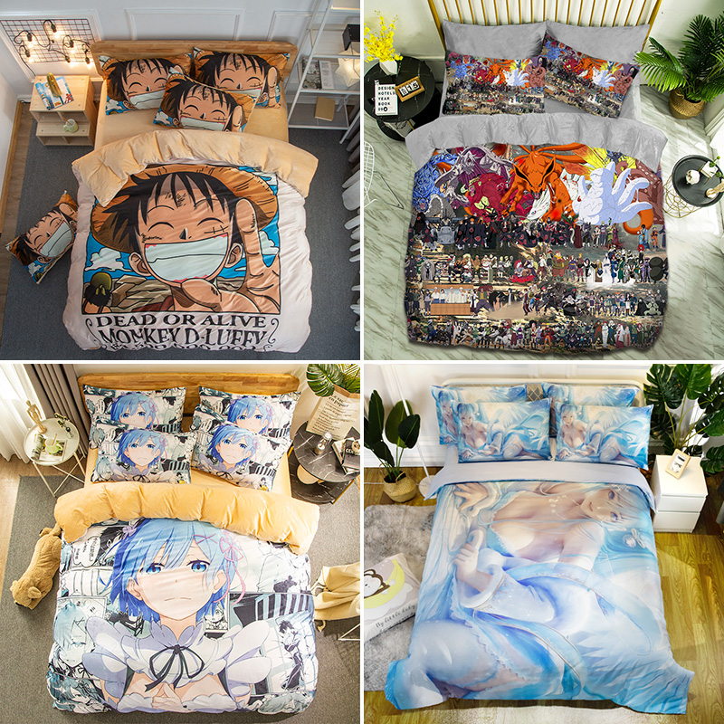加厚珊瑚绒被套二次元蕾姆床单蕾姆DIY定制动漫周边海贼王四件套