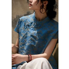 大码新中式国风提花正肩衬衫女2025夏新款高级感轻奢减龄洋气上衣