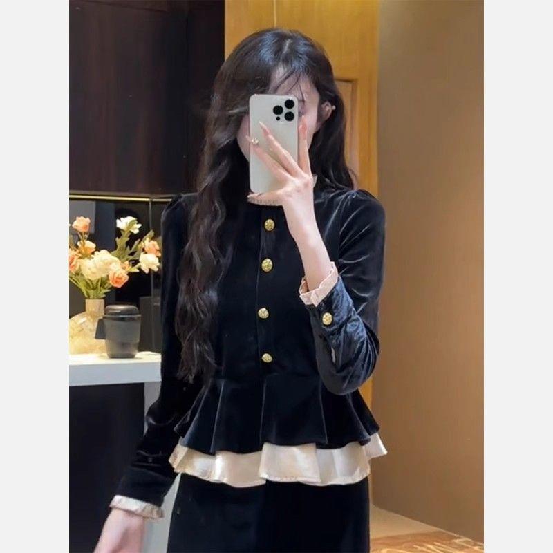 黑色法式复古假两件长袖