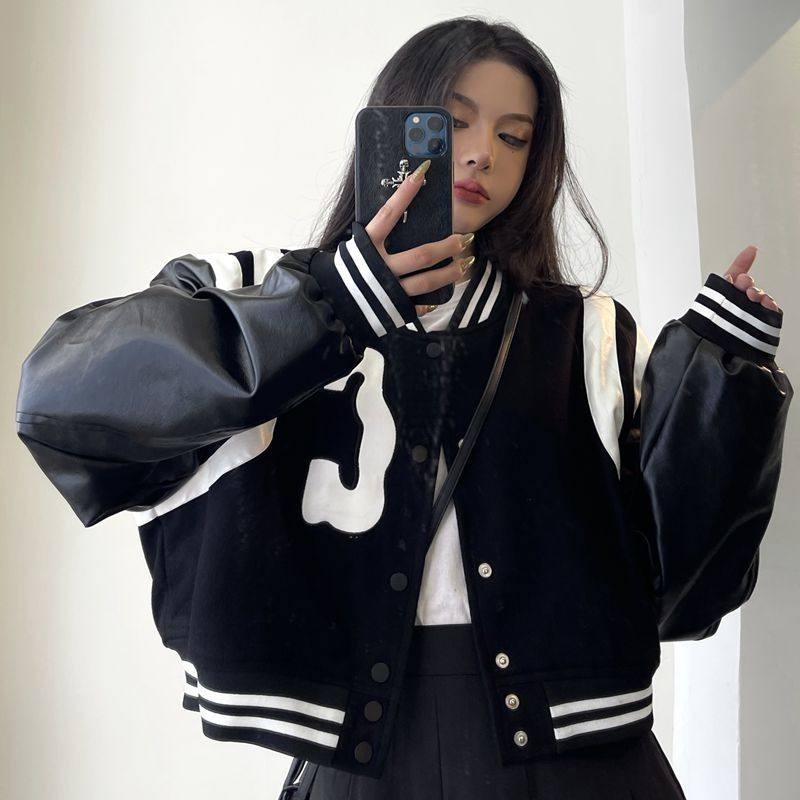高级感甜酷风韩版棒球服刺绣外套微胖洋气女士女装白色绝美漂亮适