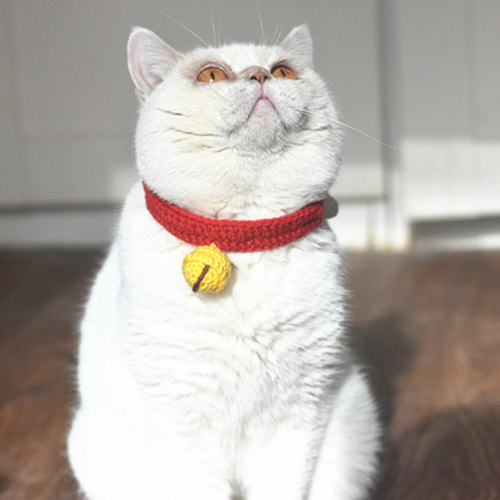 猫咪项圈无声铃铛可调节狗狗小型犬手工针织围脖英短美短宠物脖圈 - 封面