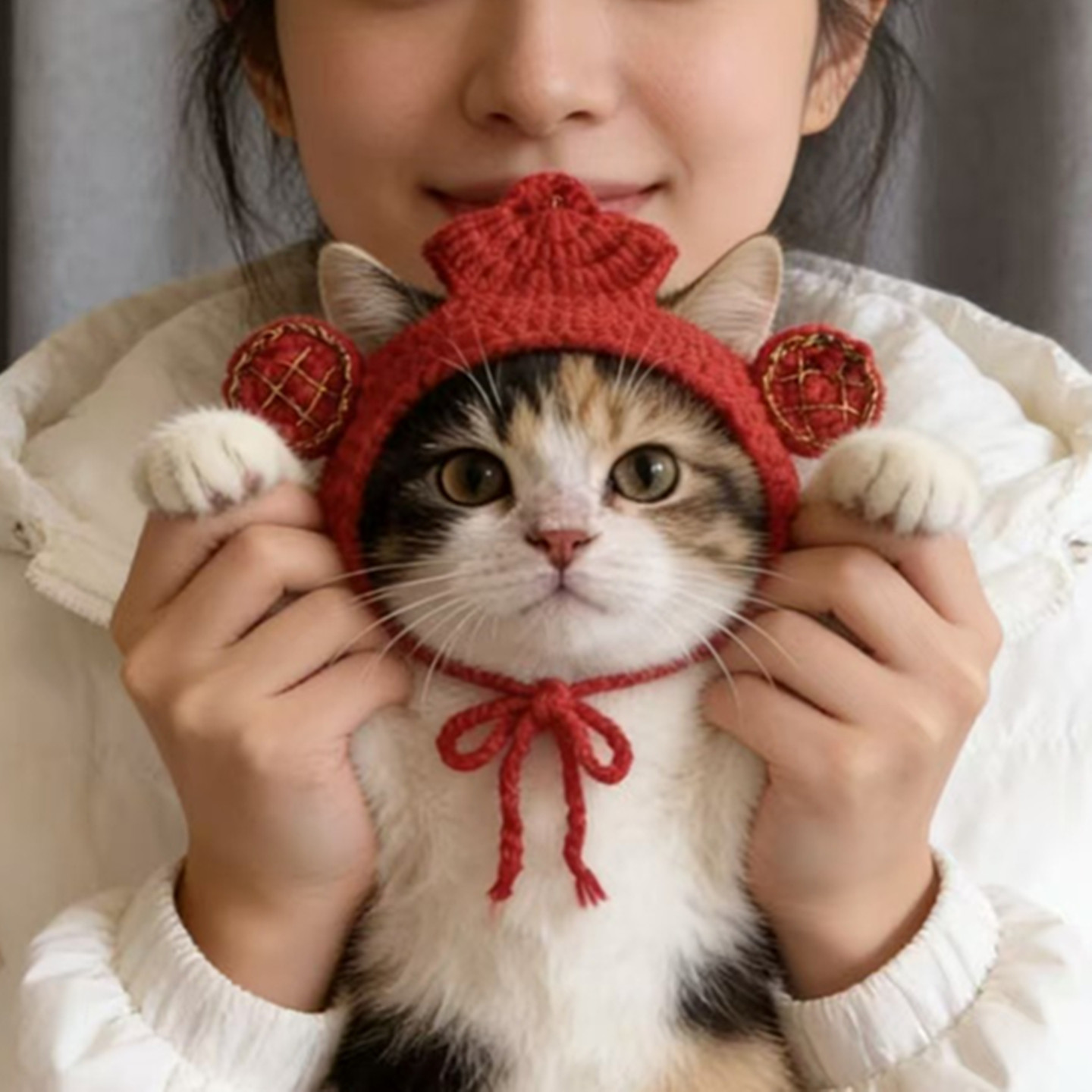 新年猫咪帽子红色喜庆针织毛线帽过年红色围巾狗狗红帽萌系宠物帽,宠物/宠物食品及用品,帽子,淘宝优惠券,粉丝福利购,淘宝优惠卷