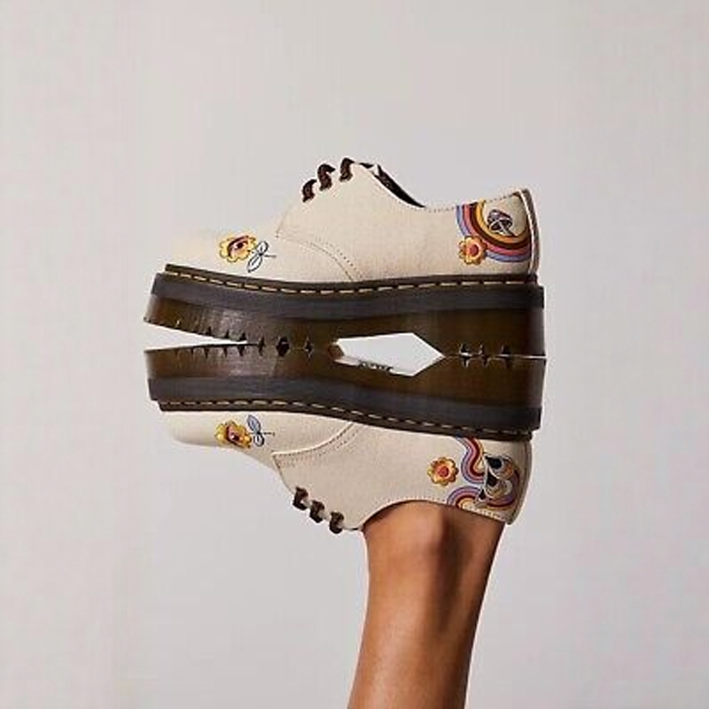 【38-48】艺术！1461quad 绣花马丁鞋厚底低帮帆布皮鞋男女鞋越南