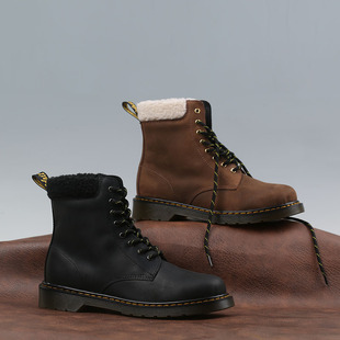 强荐新款 百搭黑色马丁靴 拉链毛装 英伦靴 饰皮靴女鞋