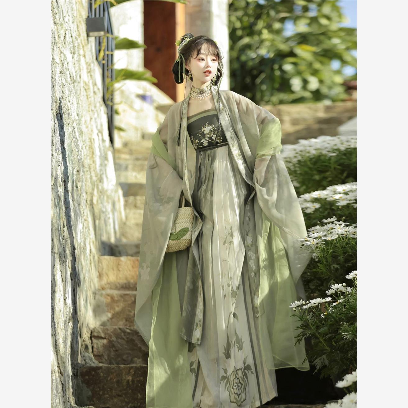 汉服女【春意盎然】唐制齐胸诃子裙大袖衫日常春夏正品