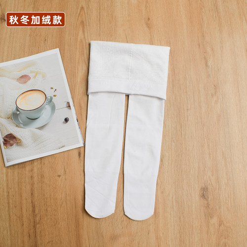秋冬款儿童白色连裤袜加绒加厚舞蹈袜黑色女童打底裤袜薄绒保暖袜