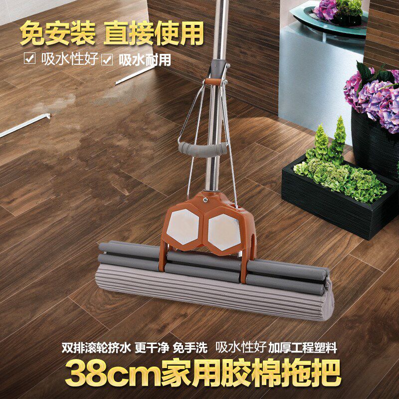 滚轮挤水地拖不锈钢伸缩免手洗