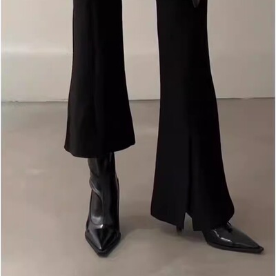 棕色裸靴弹力瘦瘦靴复古细跟靴子