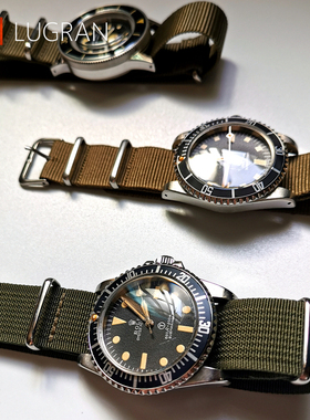 原装lugran高密度AGT尼龙带NATO潜水表复古劳蓝色黑色军绿色20/22