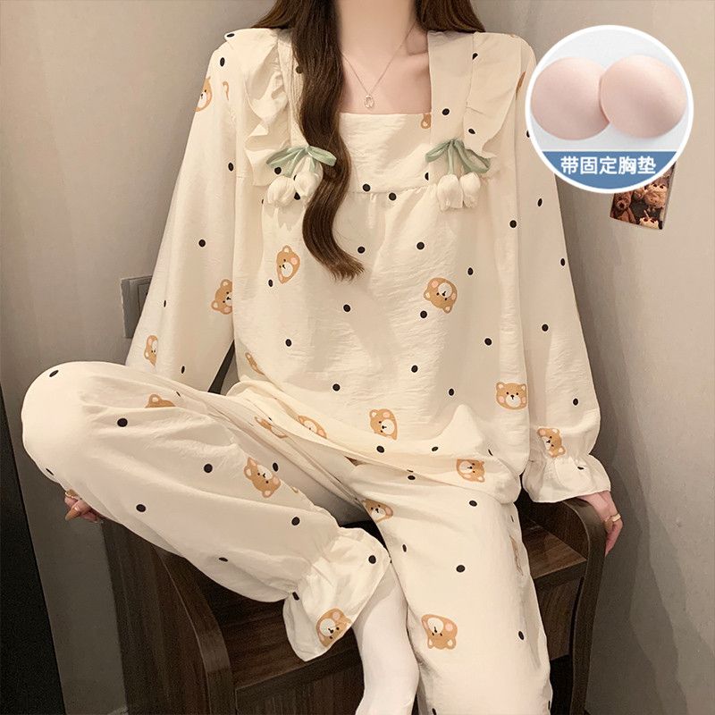 2025新款女款带胸垫卡通小熊睡衣