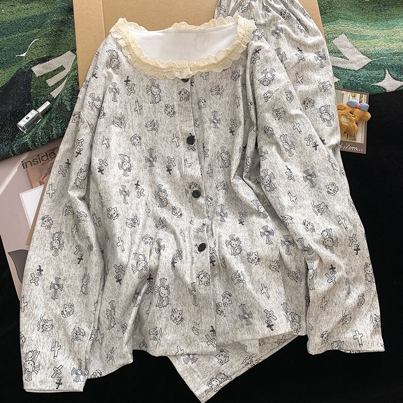 2025年新款春秋季睡衣女款德绒韩版长袖长裤甜美可外穿家居服套装