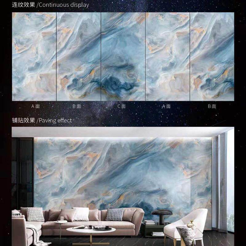 南通上海岩板1200*2400梵高印象蓝色金粉连纹大板餐桌电视背景墙