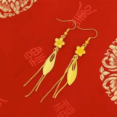 镀金流苏耳钉女越南沙金气质花型耳环仿真黄金韩版长耳线久不掉色