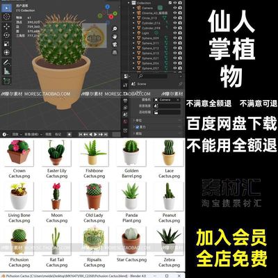仙人球芦荟带盆栽模型植物blender素材材质Blend植物盆栽模型工程
