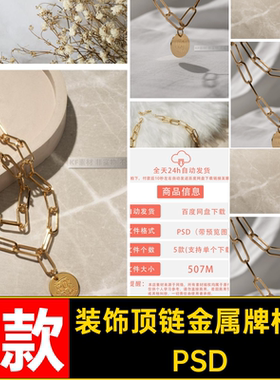 首饰顶链金属牌样机PSD设计文项链贴图品牌雕刻智能PSDPSD模型