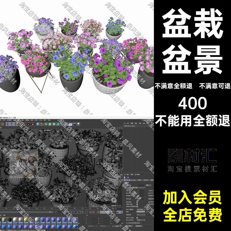 OBJ素材植物模型植物盆景三维模型SUFBXC4DSTL花盆喇叭花3D盆栽