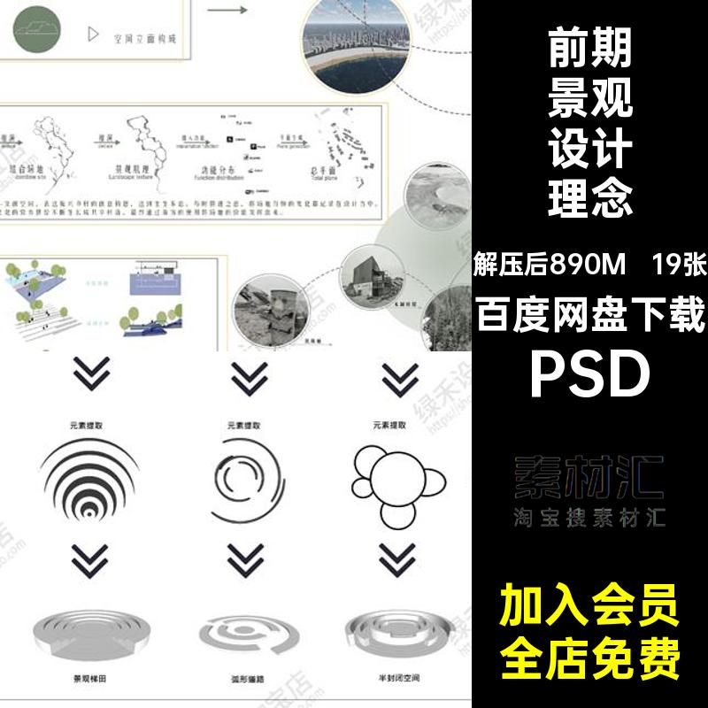 19张前期景观设计理念思路元素演变主题分析图提取素材PSD规划