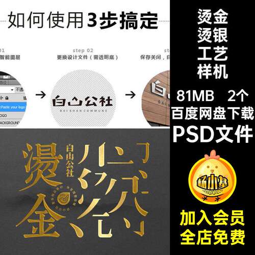 烫金工艺样机PSD文件ps封面标志贴图字体效果海报烫银特2个