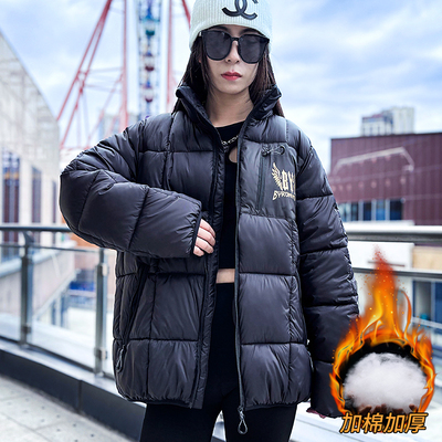BY冬季新款潮牌保暖方格棉服/男女同款时尚宽松加厚格子百搭外套