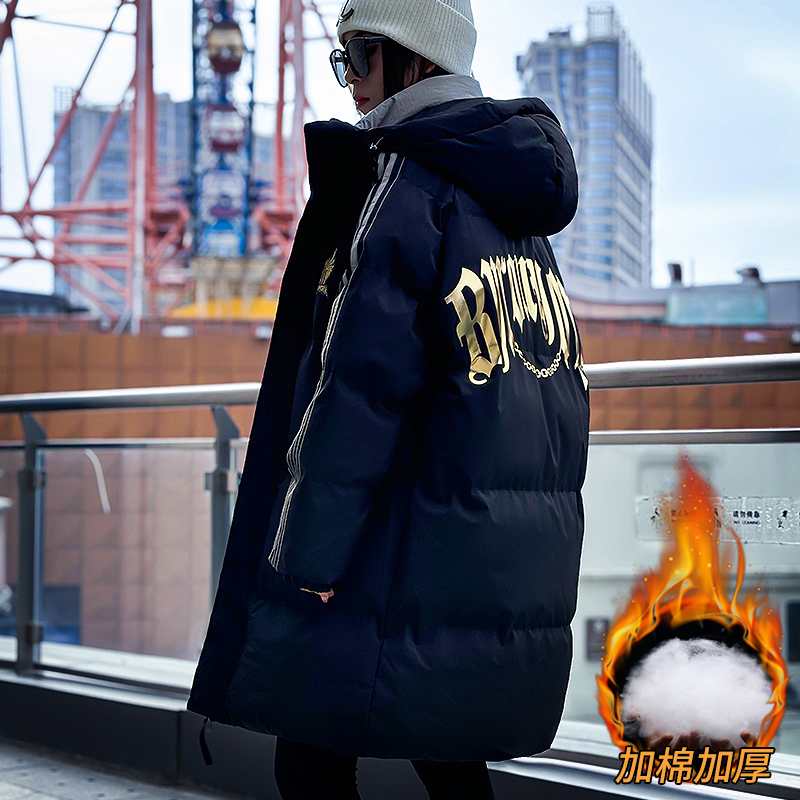 BY潮牌闪耀哥特字母中长款棉服