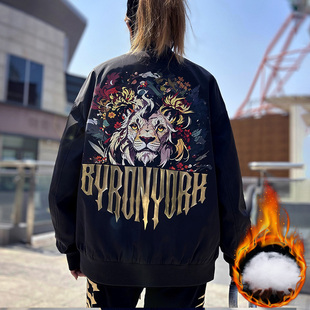 BY潮牌闪耀虎头霸气飞行加棉夹克/男女同款立体口袋棉衣外套男