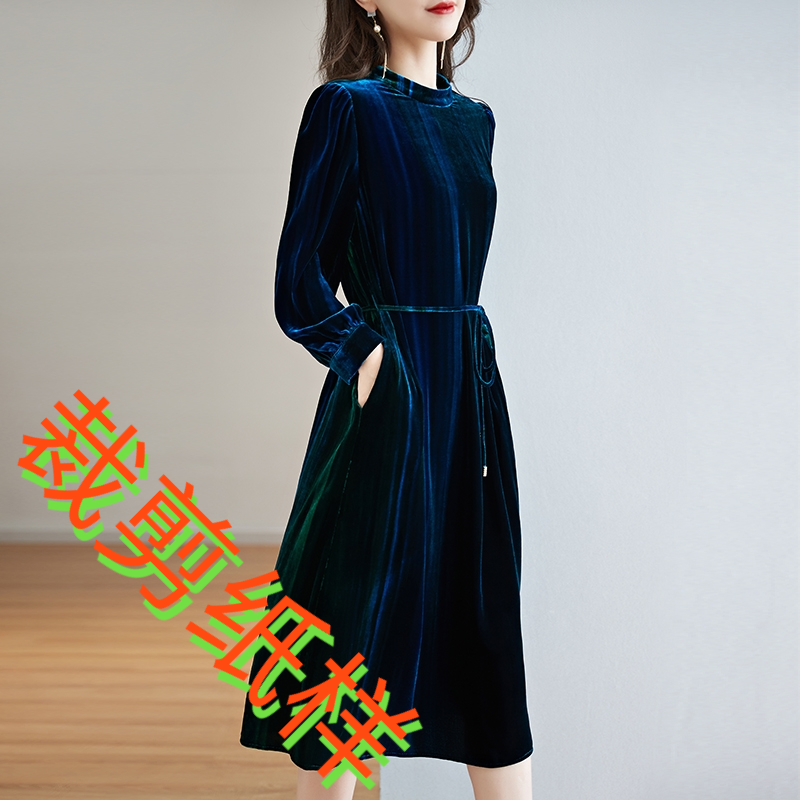 真丝丝绒连衣裙裁剪纸样秋冬复古立领高级感气质桑蚕丝裙裁剪图纸