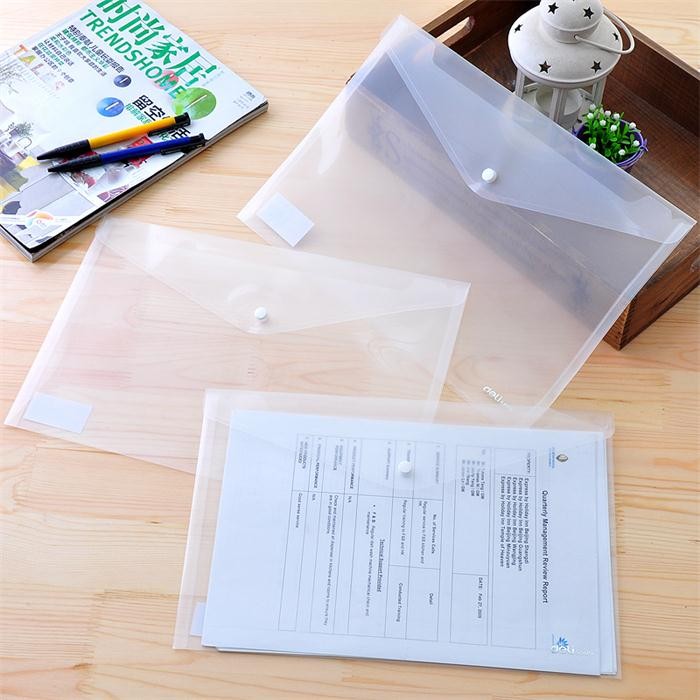 得力5505塑料文件袋透明档案袋按扣袋资料袋试卷袋A4纽扣袋10个装