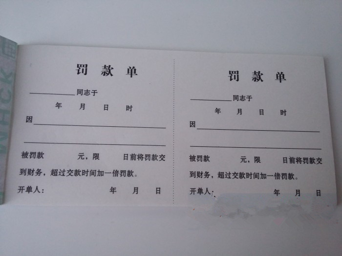 员工罚款凭证单据包邮