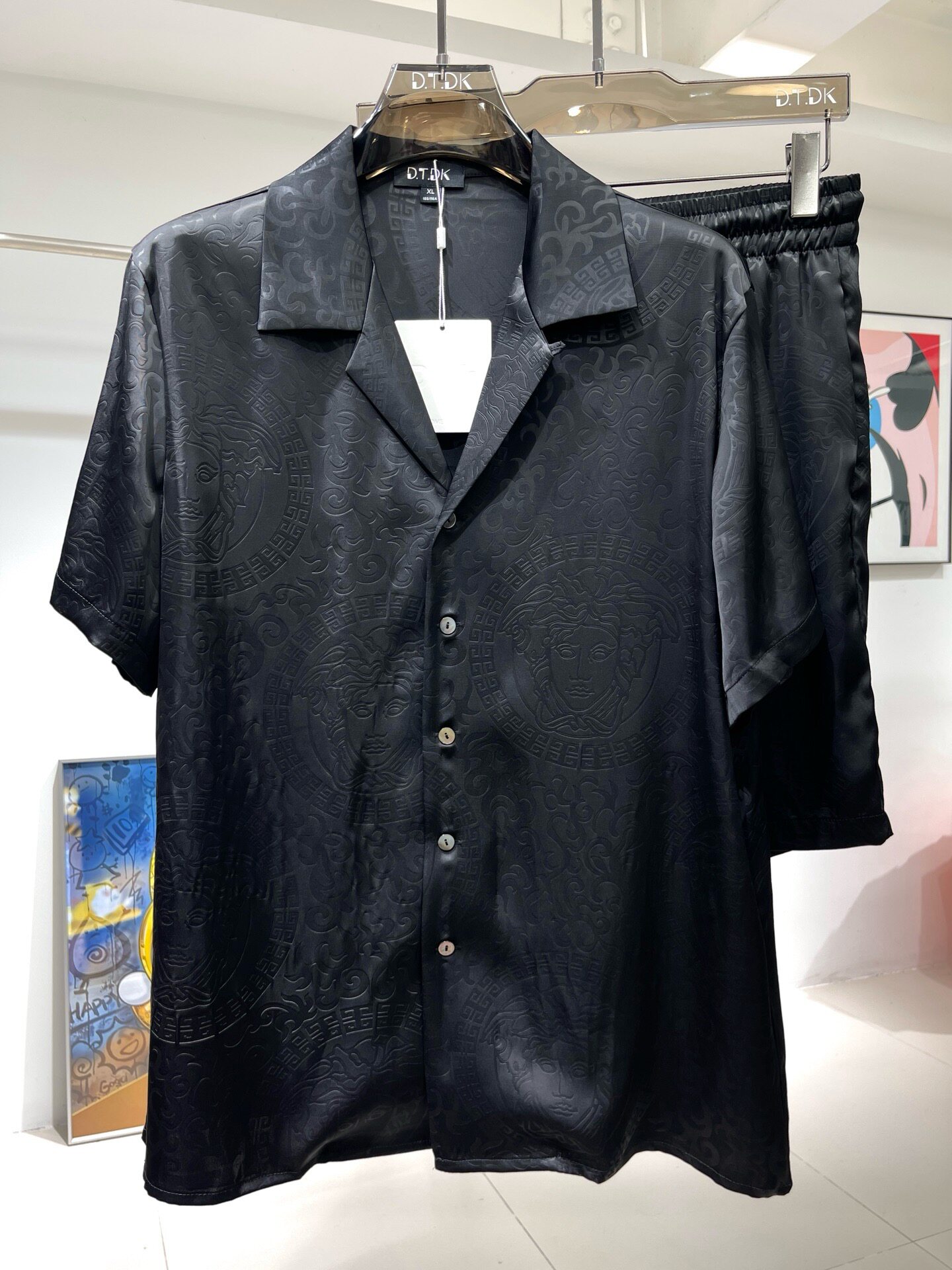 D.T.DK欧美时尚潮流男士夏季短袖薄冰丝美杜莎印花家居服套装奢华
