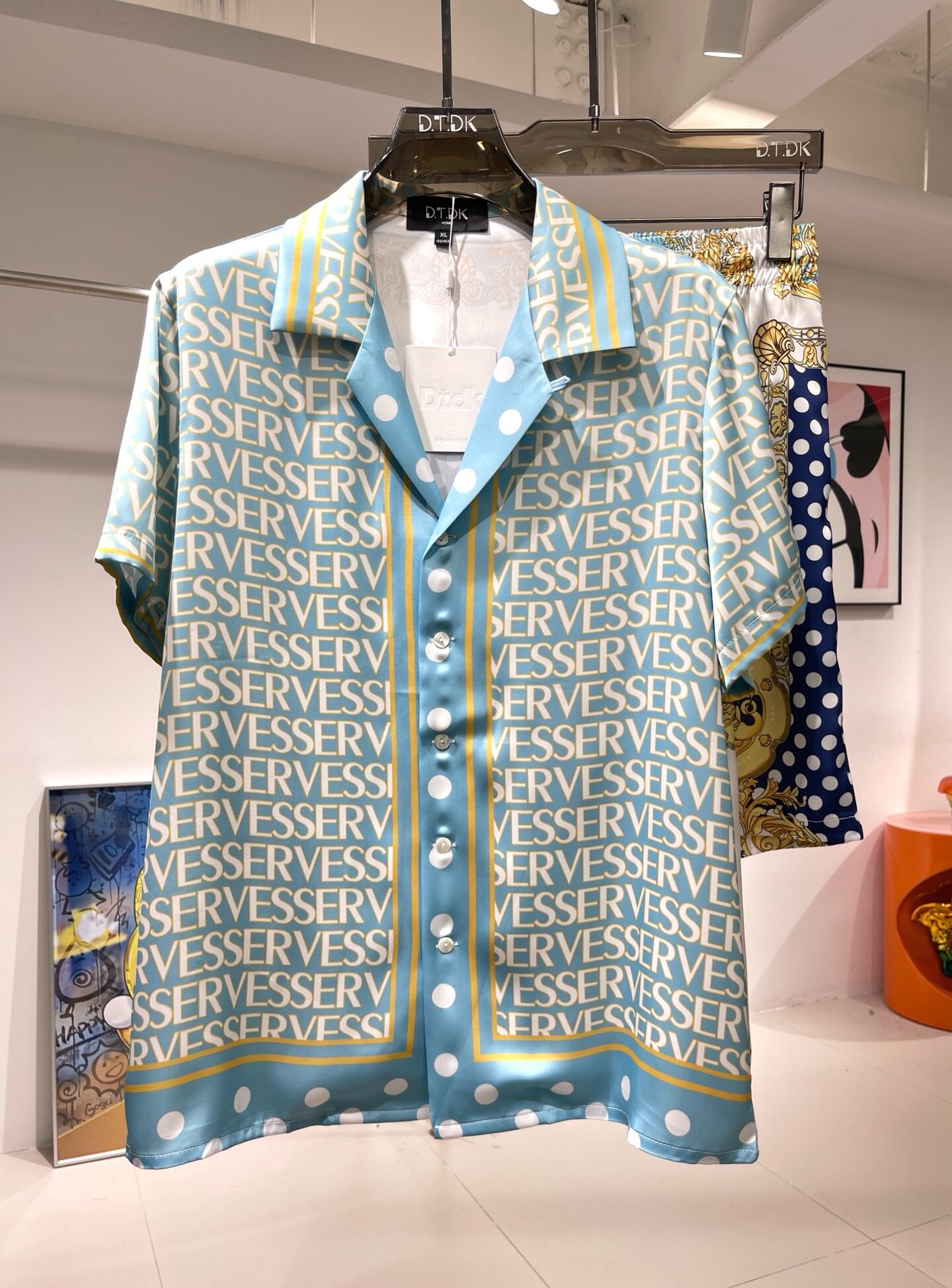 D.T.DK高级感男士夏季睡衣短袖冰丝美杜莎字母印花家居服套装潮流