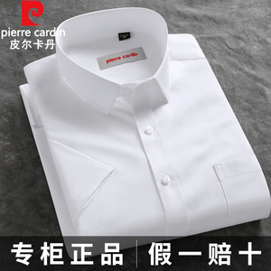 皮尔卡丹白色衬衫男士长袖短袖商务正装职业正装上班条纹蓝棉衬衣