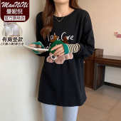 遮肉外穿家居服 上衣秋冬宽松百搭大码 睡衣女带胸垫款 卡通图案长袖