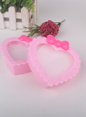 12孔粉色耳钉盒戒指盒首饰蝴蝶结爱心收纳盒饰品配件桃心盒