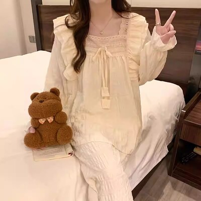 开衫睡衣女春长袖休闲家居服套装