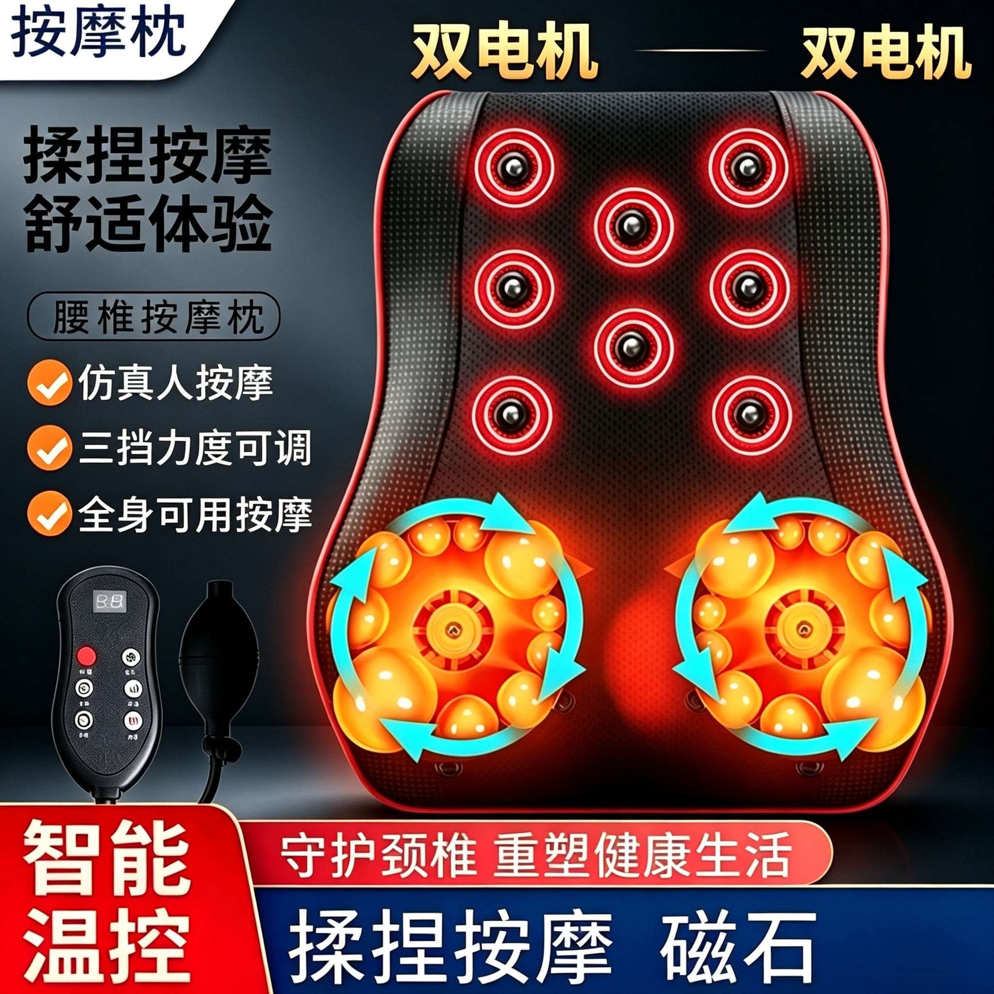 腰部按摩器腰椎按摩仪颈部背部肩部揉捏推拿多功能加热震动护腰仪