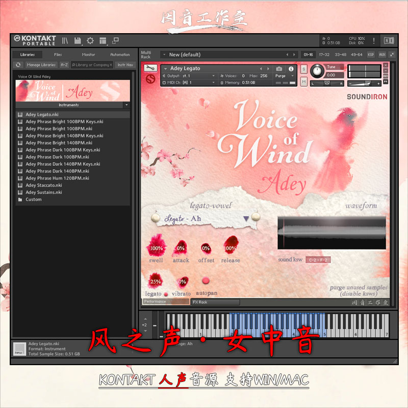 风之声空灵抒情女中音Soundiron Voice Of Wind Adey v1.1kontakt 乐器/吉他/钢琴/配件 软音源 原图主图