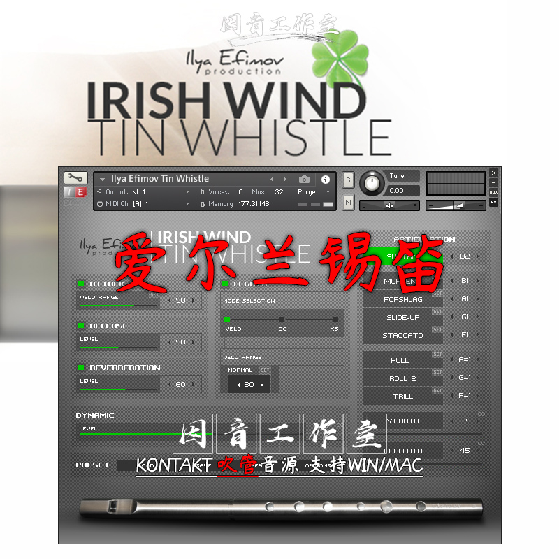 爱尔兰锡笛 长笛音源Ilya Efimov Irish Tin Whistle音色现代摩登 乐器/吉他/钢琴/配件 软音源 原图主图