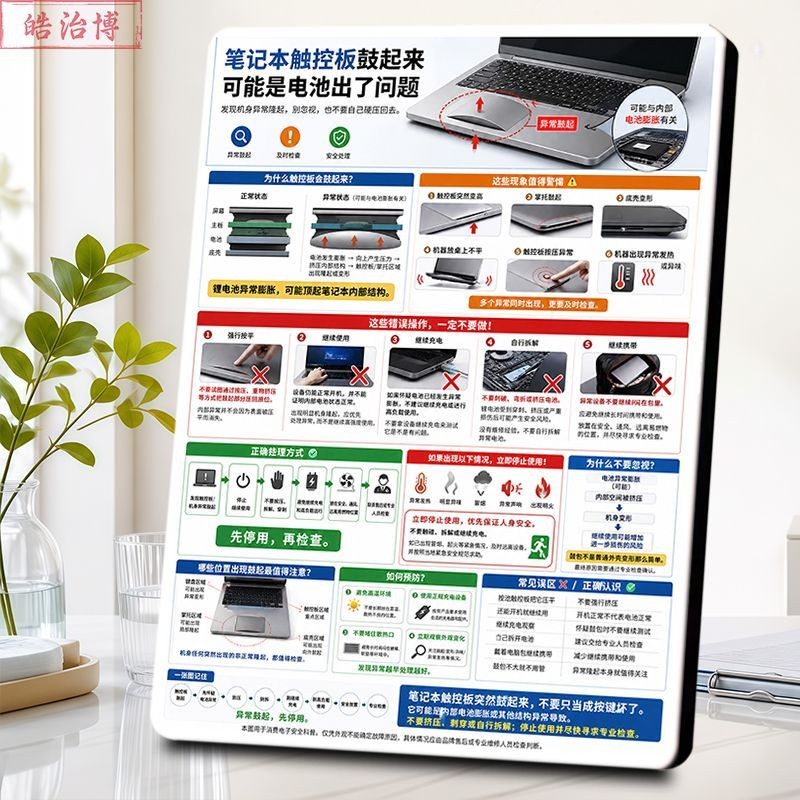 笔记本触控板鼓包电池故障图解相框电脑常识维修门店摆台展示图片
